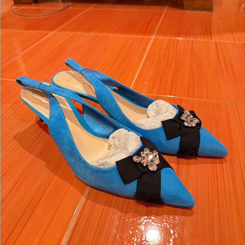 Zara Vibrant Blue Slingback Heels with Bow